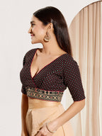 Joban Fashion Black Cotton Padded Blouse With V Neck Elbow Sleeves - Distacart
