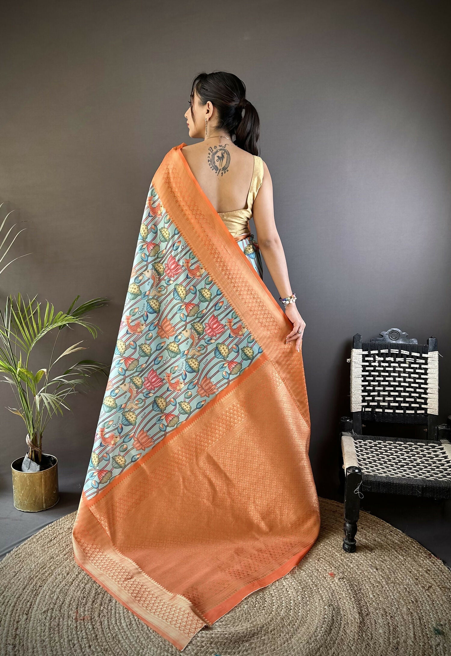 Joban Fashion Multi-Color Floral Digital Print Soft Lichi Silk Paithani Saree - Distacart