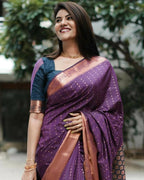 DEIANA'S Beautiful Designer Golden zari Soft Lichi Silk Saree - Majenta