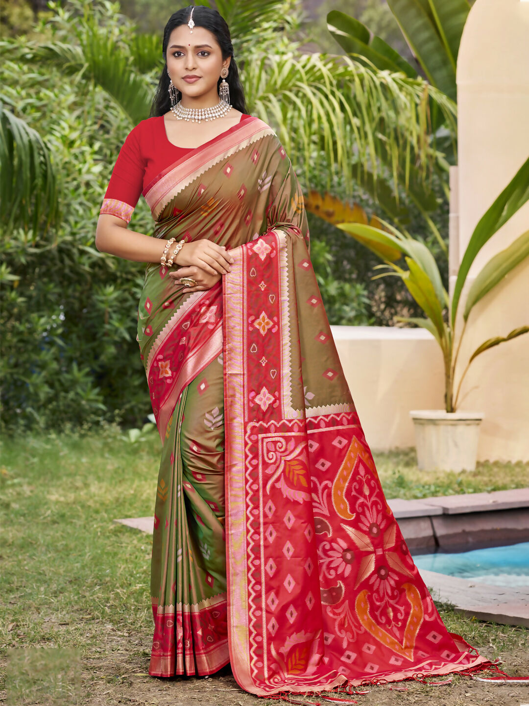 Shree Shyam Fashion Mehndi Pochampally Silk Saree - Distacart