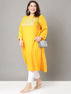 Sztori Plus Size Floral Embroidered Sequinned Straight Kurta