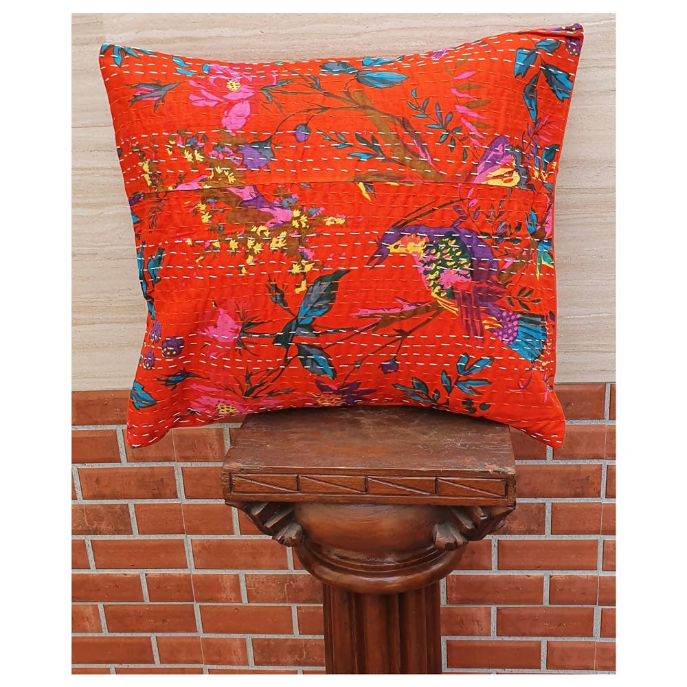 The Decor Nook Orange Base With Birds Print Cushion Cover