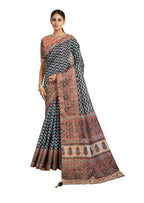 Blue Bhagalpuri Silk Stripe printed with Stone Work & Hand Work Saree - Norita Nirvi
