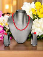 Inhanns Crystal Bloom – Single Line Necklace + Studs - Dark Red