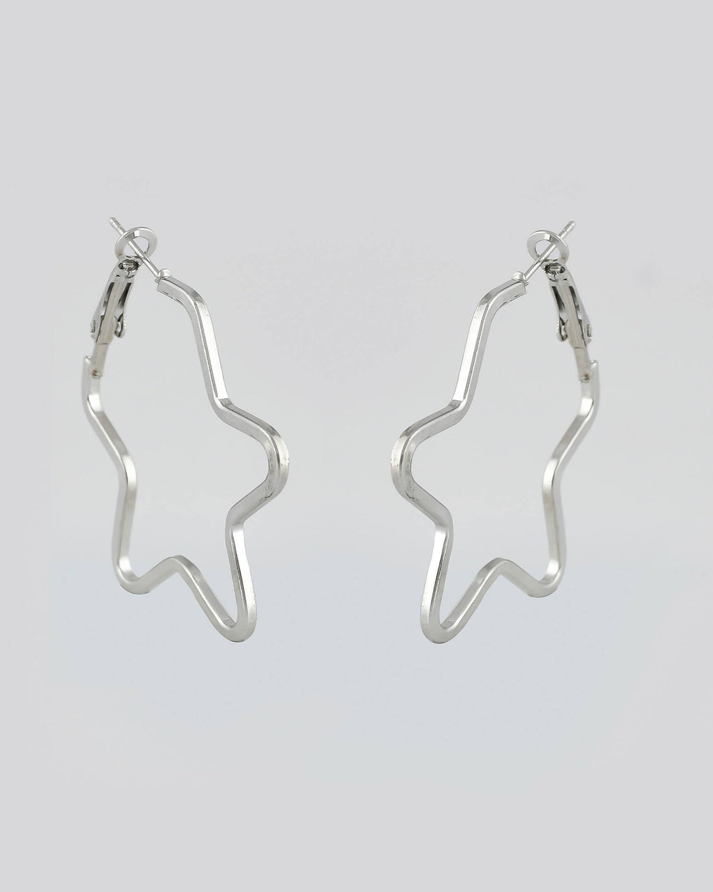 VOJ Women Sliver Tonned Star Shape Stainless Steel Hoop Earrings - Distacart