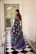 Vastranavya Purple Viscose Chanderi Printed with Temple Border Saree & Unstitched Blouse - Distacart
