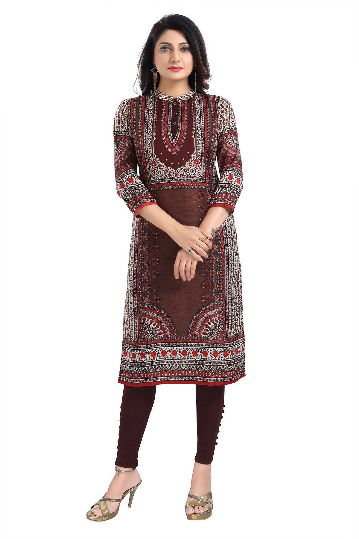 Snehal Creations Beautiful Brown Digital Print Masleen Long Kurti Tunic - Distacart