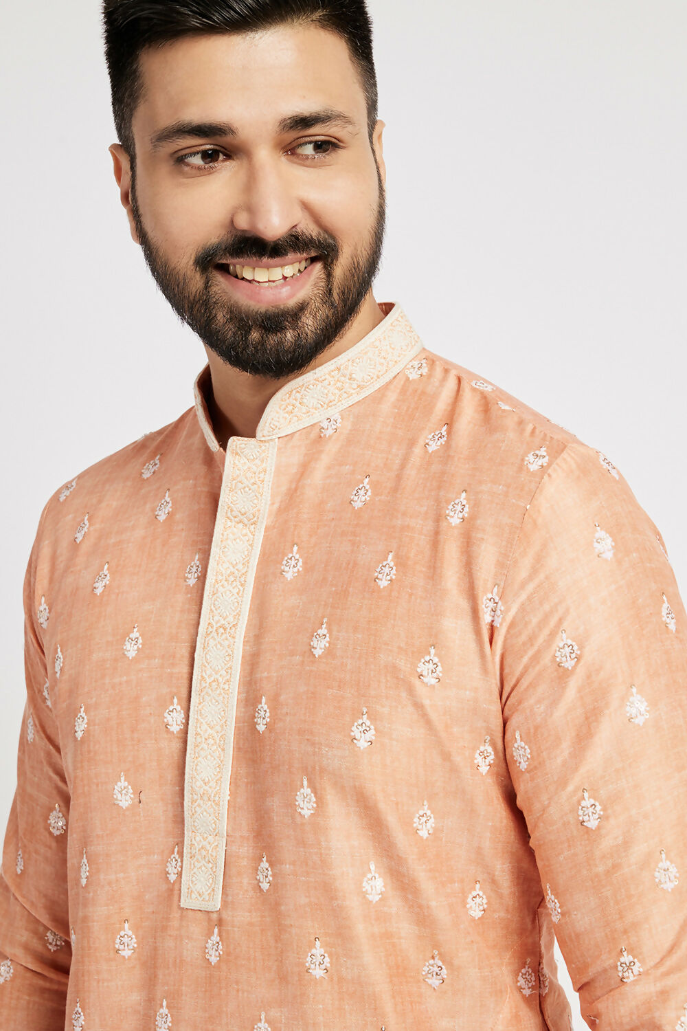 Ethnic India Orange Men's Kurta Ethnic Motifs Polyester