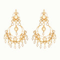 Nuyug 22K Gold Plated Kundan Studded Contemporary Shaped Pearl Drop Chandbalis - Distacart