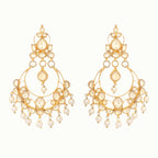Nuyug 22K Gold Plated Kundan Studded Contemporary Shaped Pearl Drop Chandbalis - Distacart