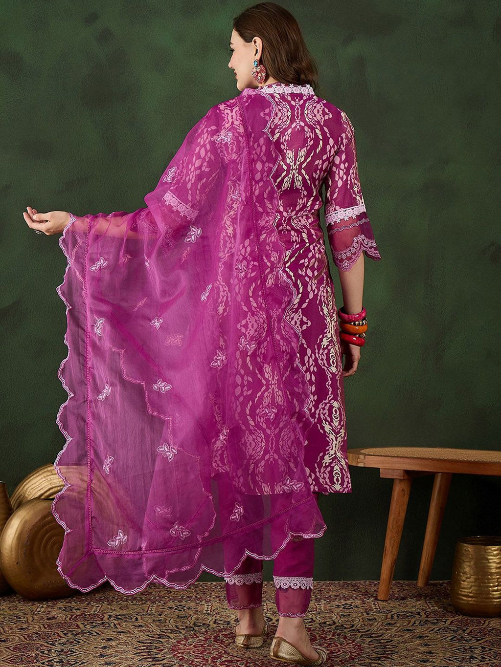 Sangria Printed & Embroidered Kurta & Trousers with Dupatta