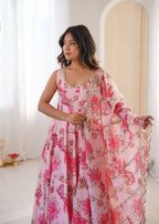 Teeya Creation Pink Pure Muslin Silk Digital Print Traditional Wear Long Gown - Distacart