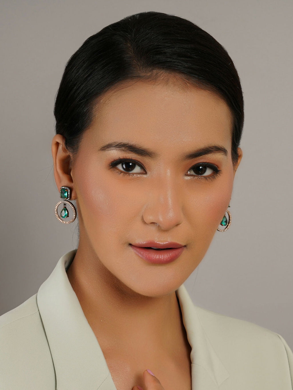 Stone kundan earrings (green) - Ruby Raang - Distacart