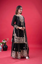 Teeya Creation Black Color Faux georgette Embroidery Work Sharara Set - Distacart