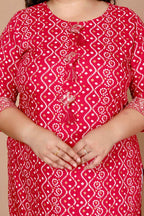 Miravan Women's Plus Size Pink Bandhani Pakistani Straight Kurti
