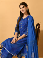 Myshka Women's Blue Embroidered Party Kurta Sets