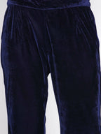 Women Republic Navy Blue Velvet Embroidered Kurta With Bellbottom Pants - Distacart