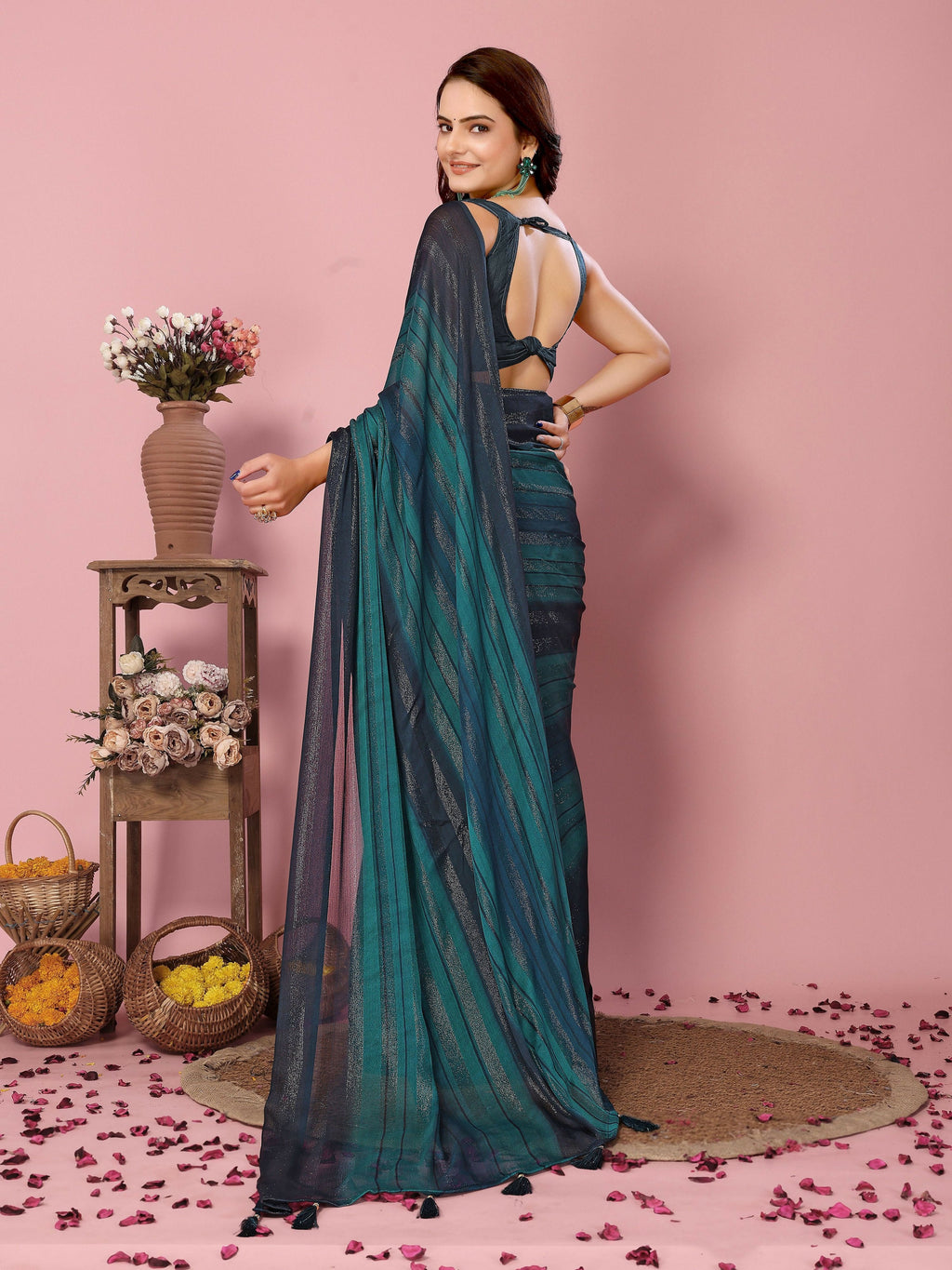 Attractive These Party Wear Ready To Wear Saree - Blue