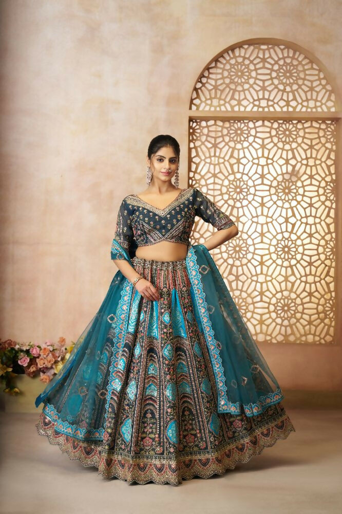 Kesar Fab Blue Banarasi Silk Embroidered Lehenga