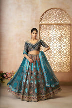 Kesar Fab Blue Banarasi Silk Embroidered Lehenga