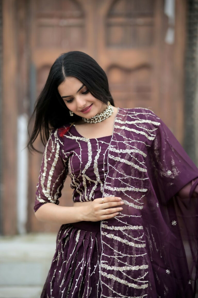 Vastranavya Enchanting Designer Tebby-Silk Lehenga Choli With Dupatta Set - Wine