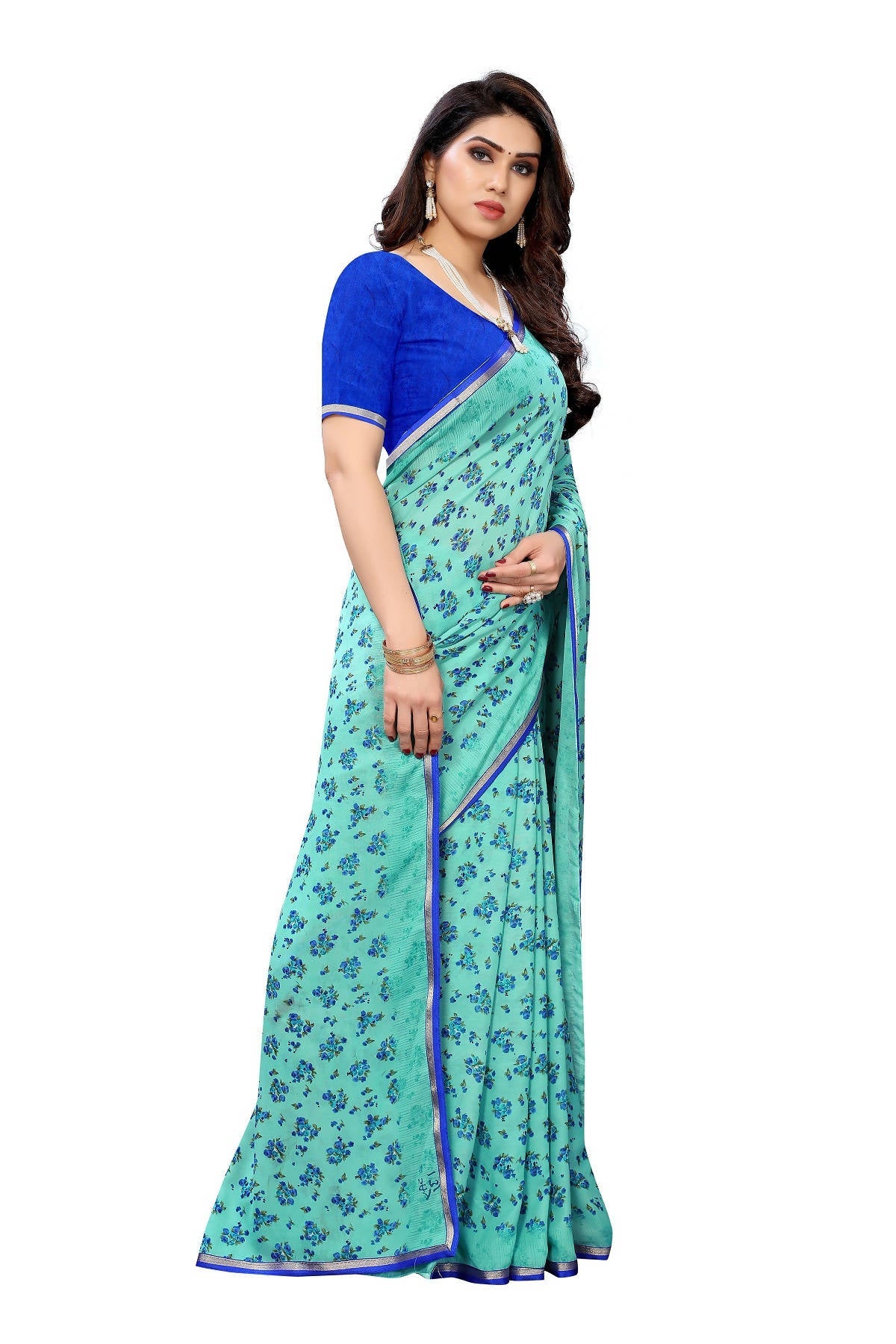 Vamika Ethnic Fire Rama Printed With Lace Saree - Distacart