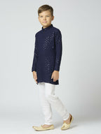 Joban Fashion Kids Island Full Sleeves Cotton Kurta and Pyjama Set with Sequin work - Navy Blue - Distacart
