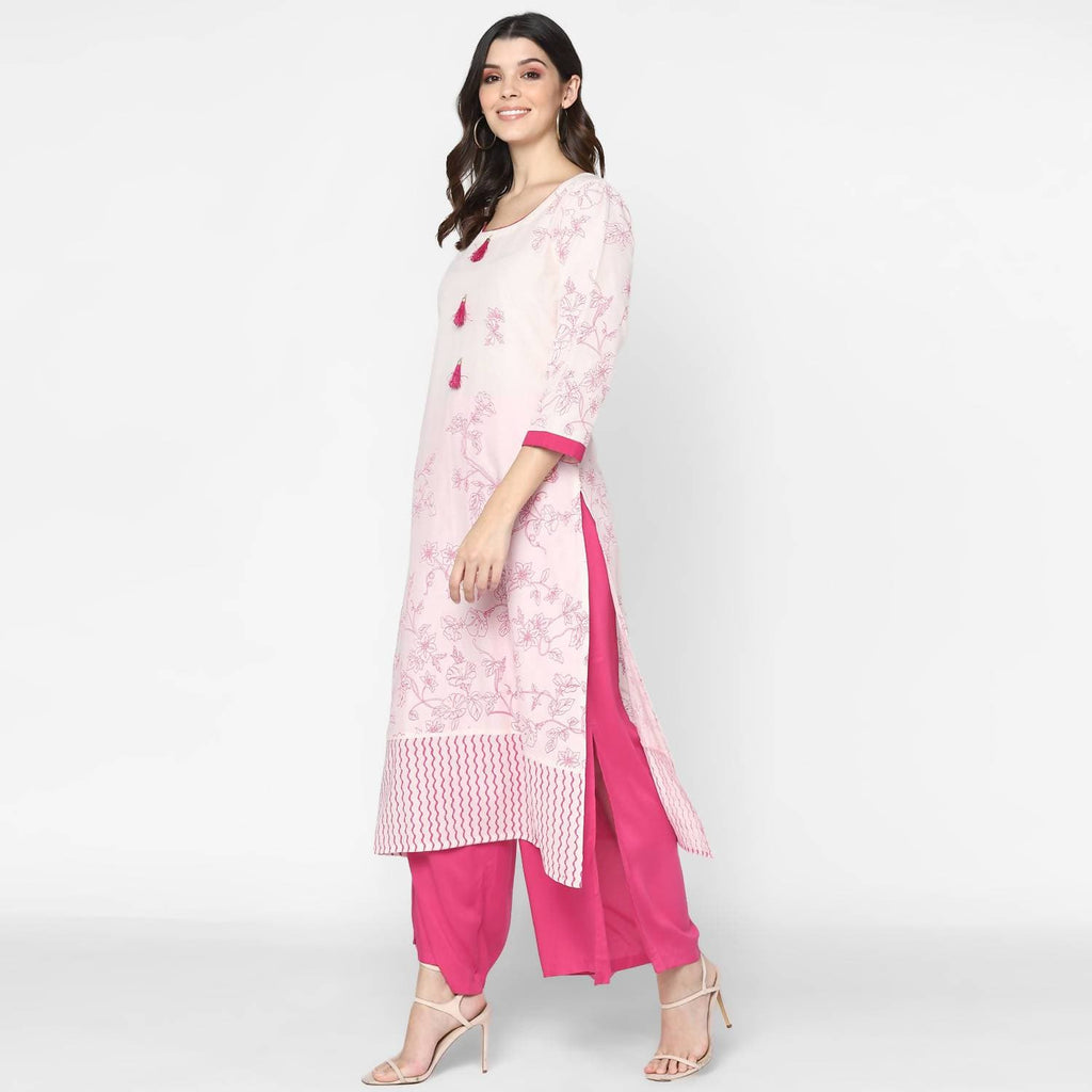 Cheera Hand Block Print Cream Straight Kurta (MAAI-054K)