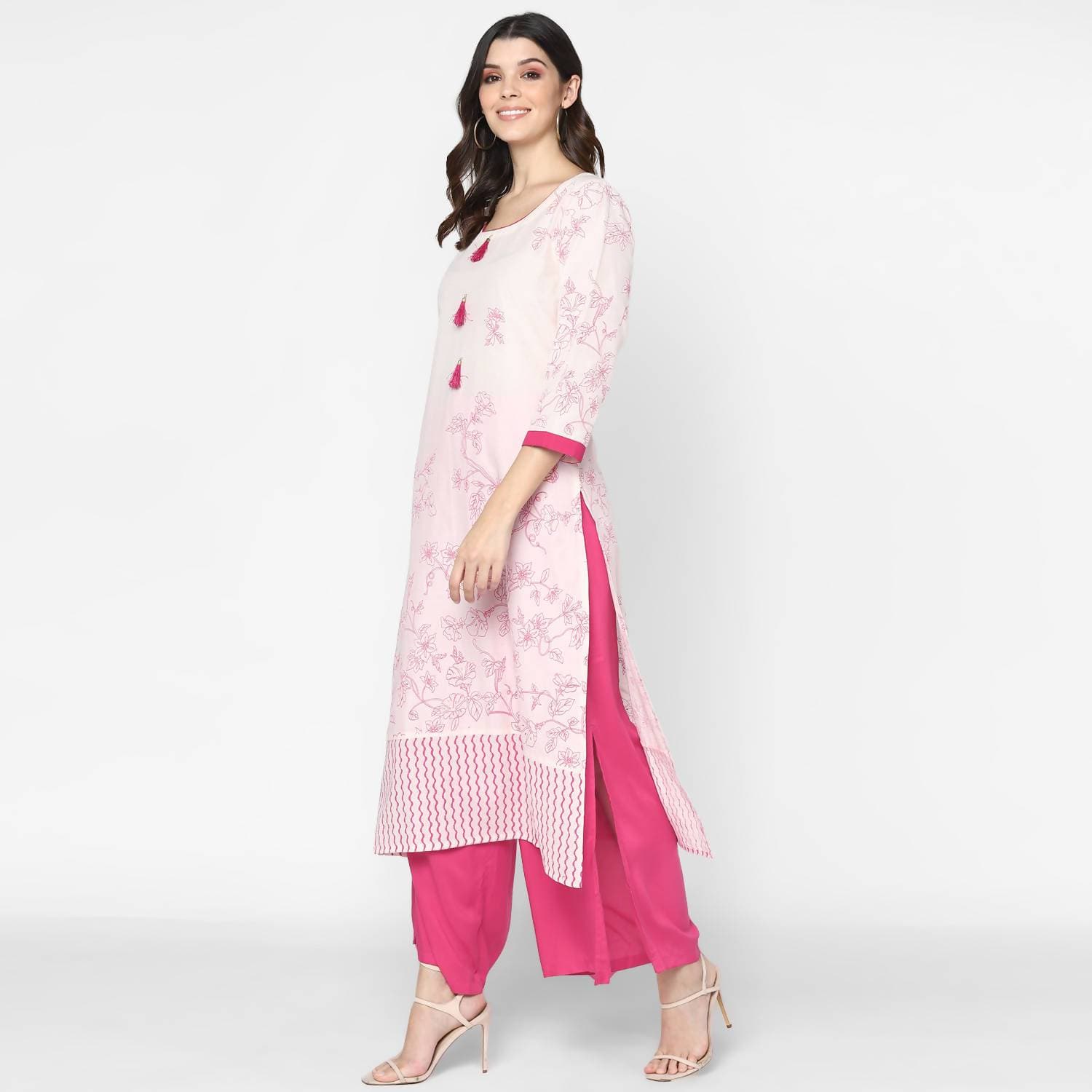 Cheera Hand Block Print Cream Straight Kurta (MAAI-054K)