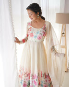 Joban Fashion Cream Kurta Set Organza Sequin Embroidery Work - Distacart