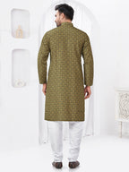 Joban Fashion Men's Rayon Cotton Olive Printed Kurta Pyjama set