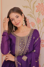 Joban Fashion Purple Georgette Sequence Embroidery Work Kurta Set - Distacart