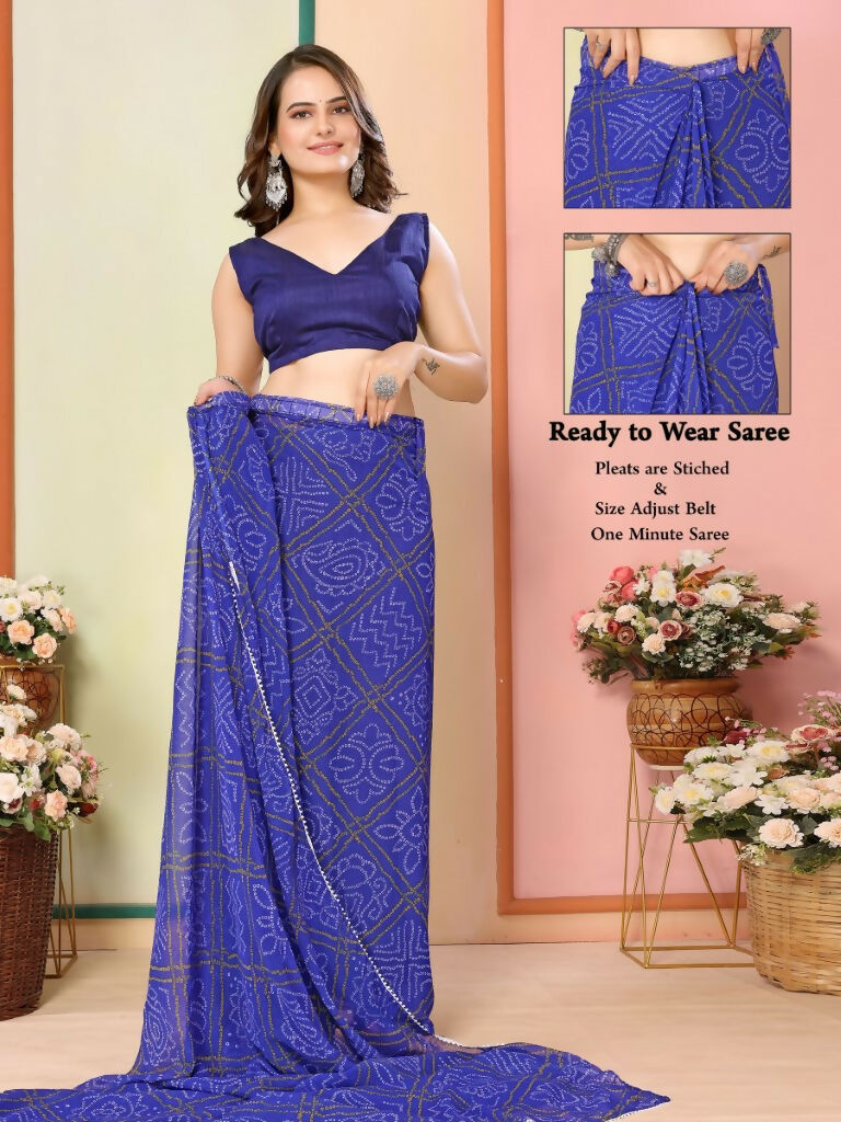 Blue Georgette Designer Printed Ready To Wear Saree - Elite