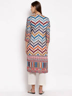 Myshka Women's Multi Silk Printed 3/4 Sleeve Round Neck Casual Kurta