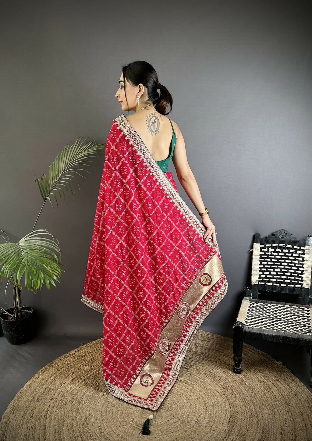 Joban Fashion Hot Pink Bandhej Bandhani Vichitra Silk Bandhani Prints Saree - Distacart
