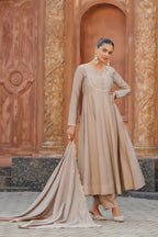 The52 Brown Women's Gorgeous Vichitra Silk Fabric Embroidered Work Flared Anarkali Pant and Dupatta Set - Distacart