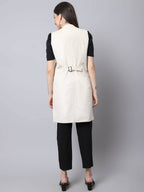 Even Apparels White Polywool Open Front Corduroy Women's Long Coat