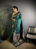 Joban Fashion Turquoise Handloom Silk Ikkat Saree - Distacart
