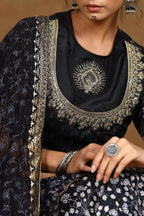 Juniper Women Black Shantoon Embroidered Flared Lehenga Choli Sets - Distacart