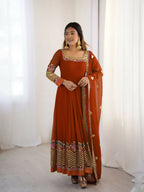 Joban Fashion Orange Georgette Sequence Embroidery Work Readymade Kurta Set - Distacart