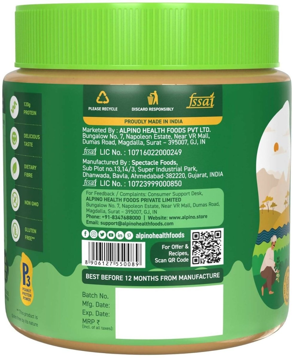 Alpino Natural Peanut Butter Smooth Unsweetened