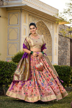 Vastranavya Traditional Jacquard Silk Paithani Lehenga Choli - Peach