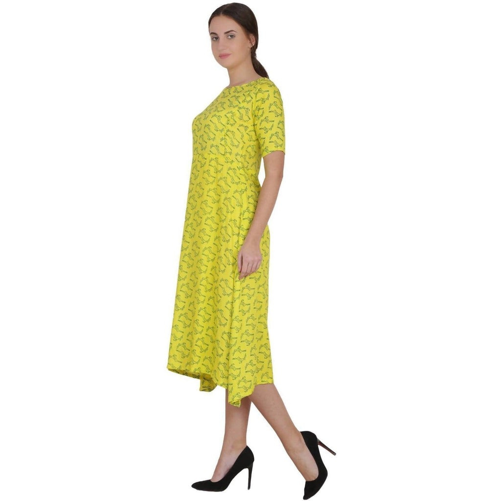 Kanoor Women's Yellow Rayon A-line kurti