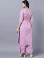 Myshka Stylish Pink 3/4 Sleeve Women's Kurta Palazzo Set - Distacart