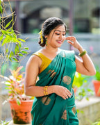 DEIANA'S Beautiful Designer Golden zari Soft Lichi Silk Saree - Rama