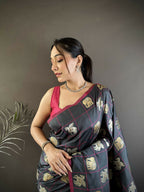 Joban Fashion Grey Elephant Motif Soft Silk Banarasi silk Saree - Distacart