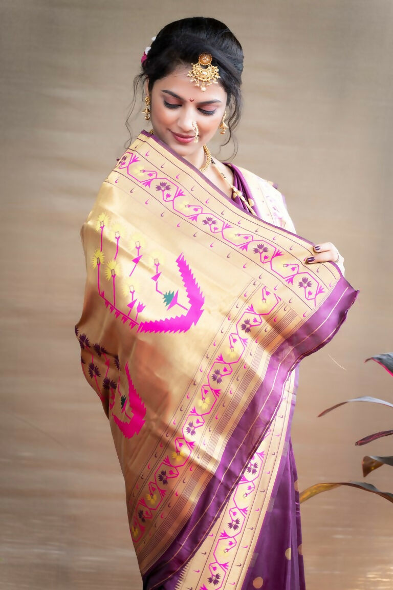 Jyoti Fashion Women's Wine Paithani Silk Zari Woven Saree with Blouse - Distacart