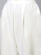 Ahalyaa Women's Off white Pure Cotton Printed Asymmetric Kurta Palazzo Set