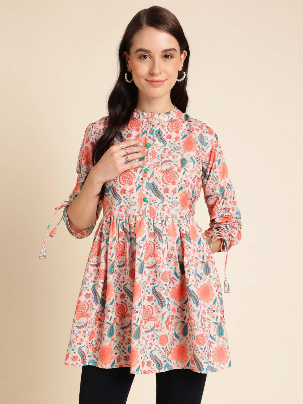 Orange Poly Rayon Digital Printed A-line Top - Tarini