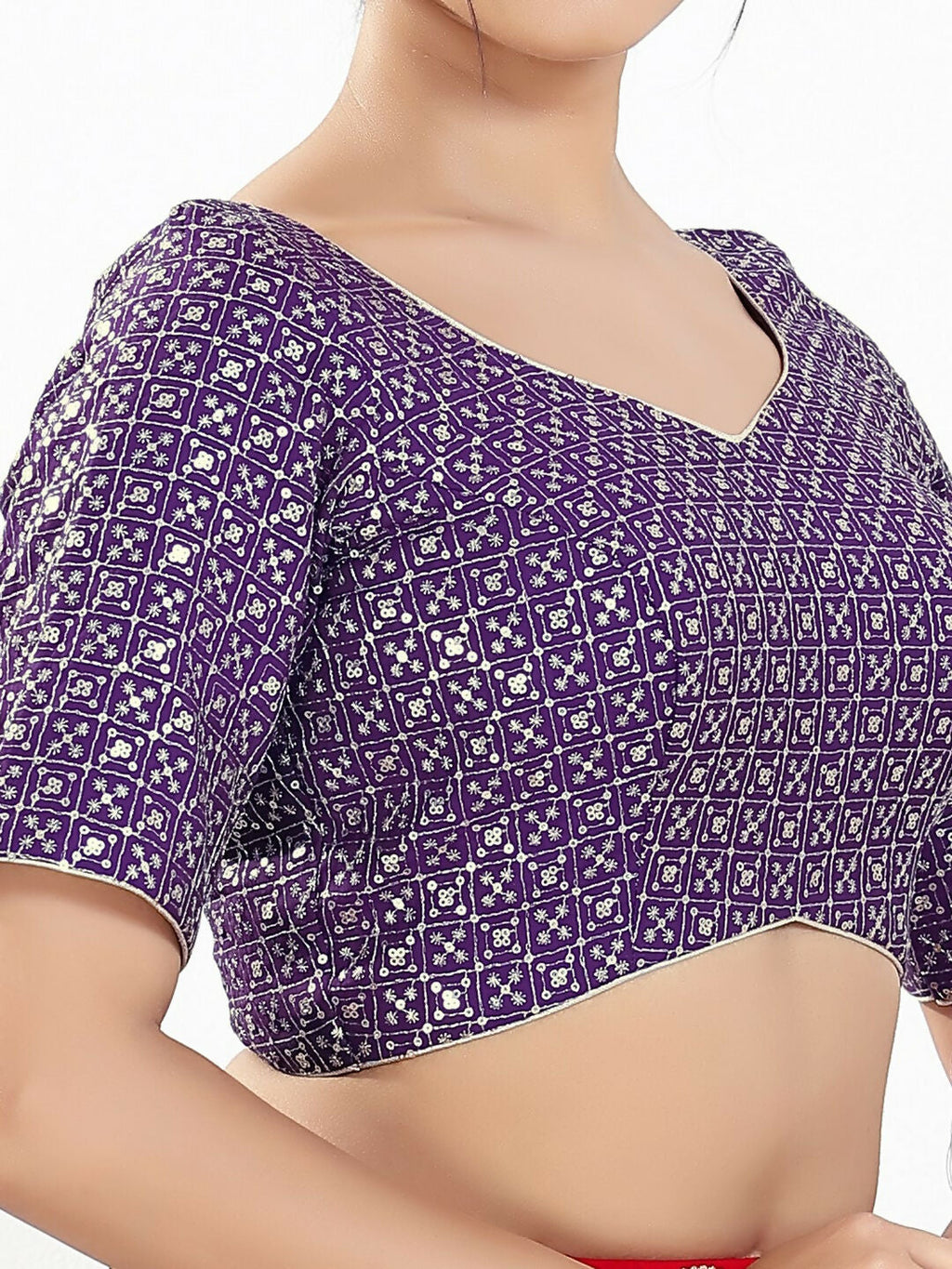 Joban Fashion Brinjal Silk Padded Blouse With Sweetheart Neck Elbow Sleeves - Distacart